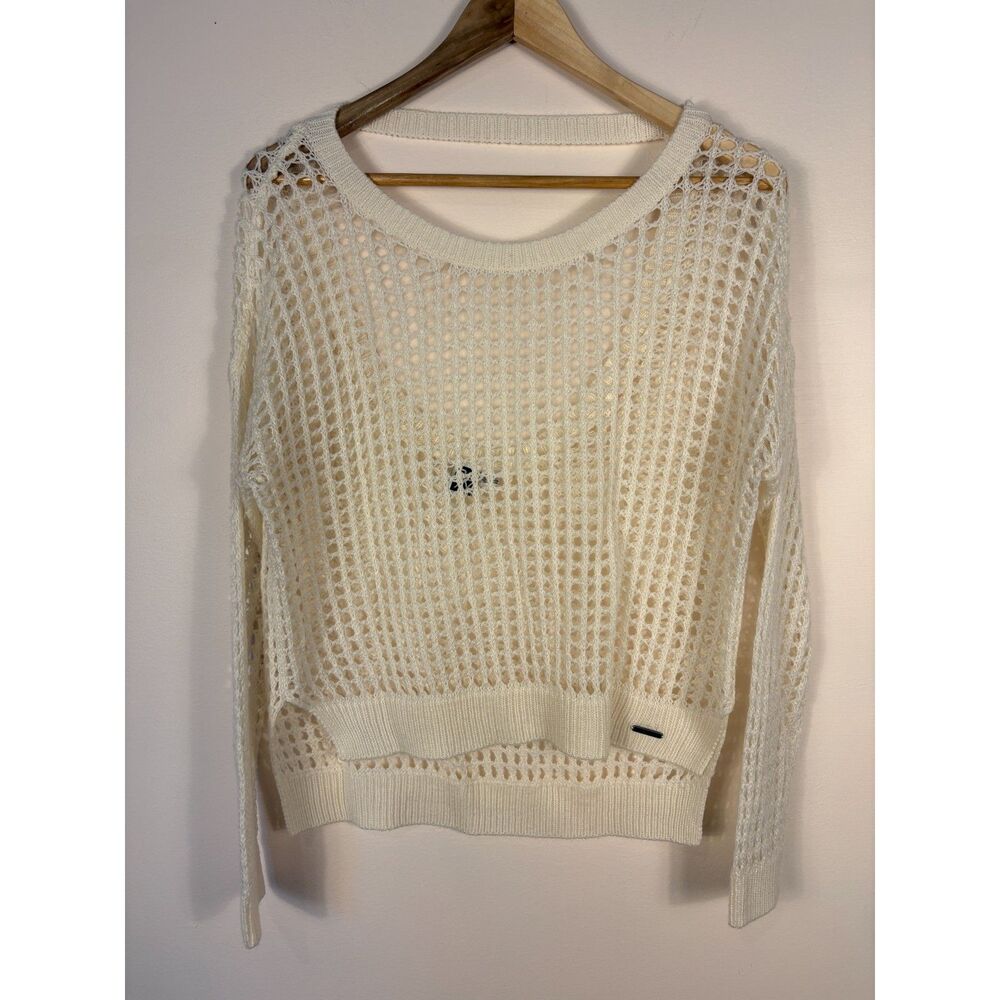 Roxy Open Knit Cream White Sweater Open Back Women's XS Beach Boho Resort